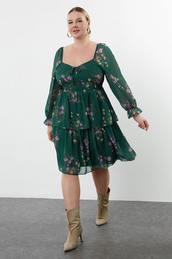 Trendyol Trendyol Curve Emerald Green Chiffon Woven Plus Size Dress