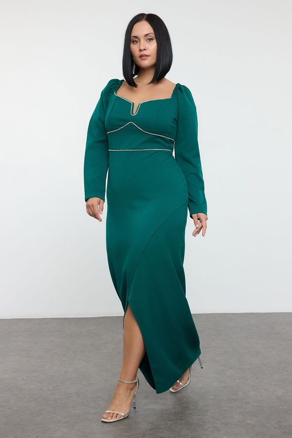 Trendyol Trendyol Curve Emerald Green Finike Woven Plus Size Dress