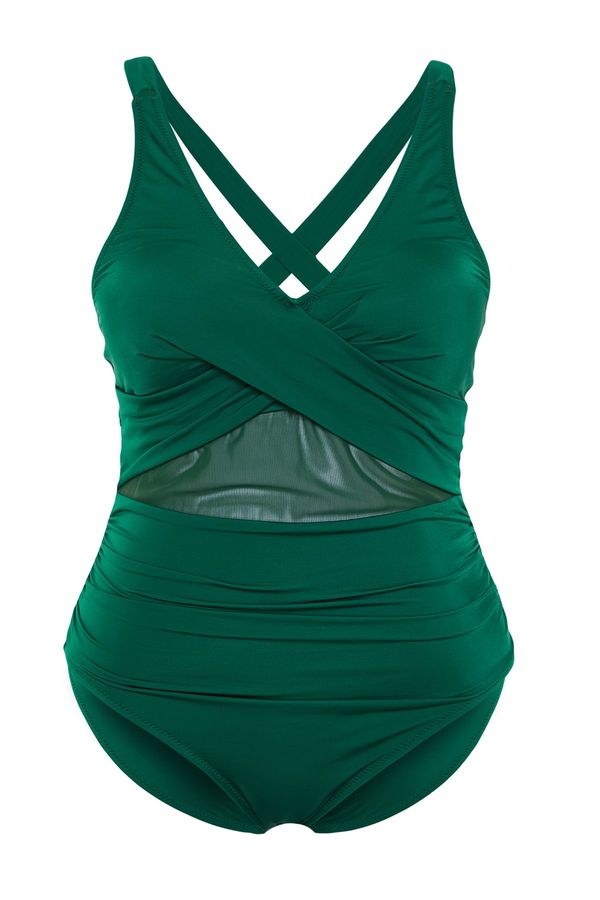 Trendyol Trendyol Curve Emerald Green Mesh Detailed Swimsuit with Lifting Effect