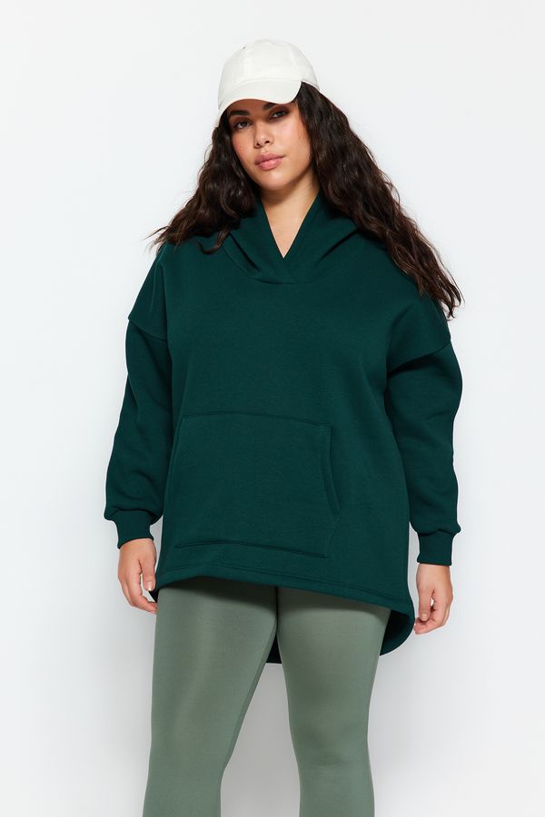 Trendyol Trendyol Curve Emerald Green Thick Fleece Oversize Knitted Sweatshirt