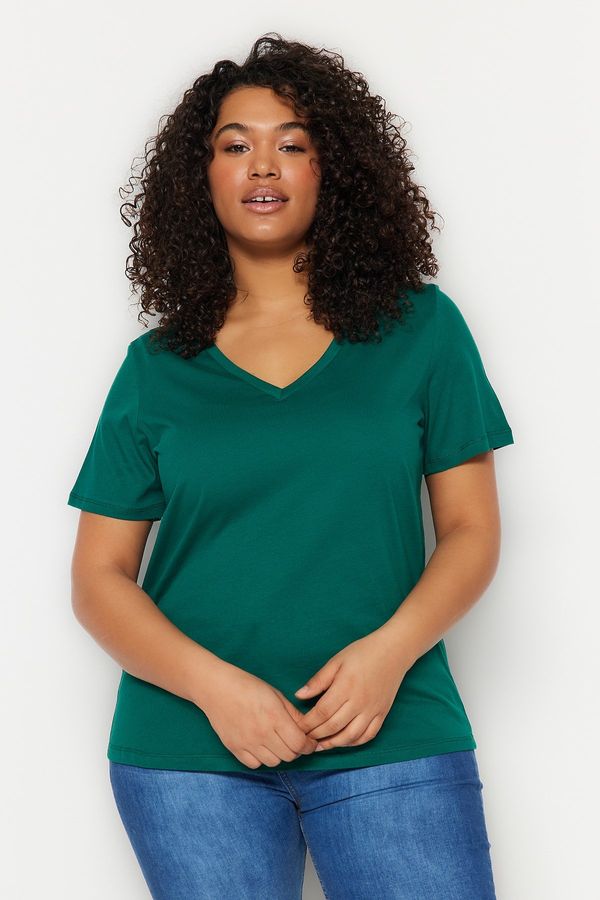 Trendyol Trendyol Curve Emerald V-Neck Basic Knitted T-Shirt