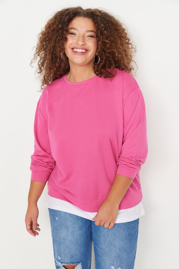 Trendyol Trendyol Curve Fuchsia Bottom T-Shirt Pull-out Look Thin Knitted Sweatshirt