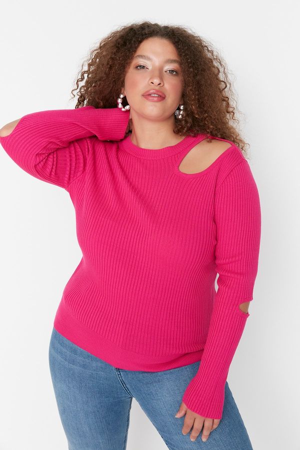 Trendyol Trendyol Curve Fuchsia Cut Out Detailed Crewneck Thin Knitwear Sweater