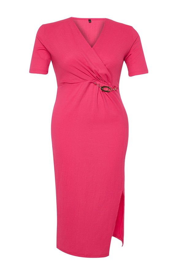 Trendyol Trendyol Curve Fuchsia Midi Knitted Dress with Accessory Detail