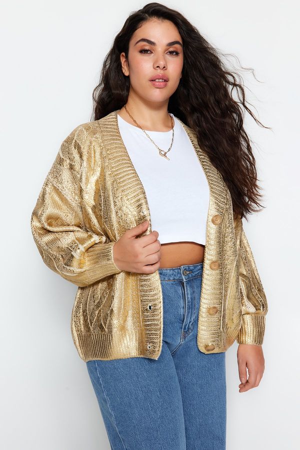 Trendyol Trendyol Curve Gold Hair Braided Knitwear Cardigan