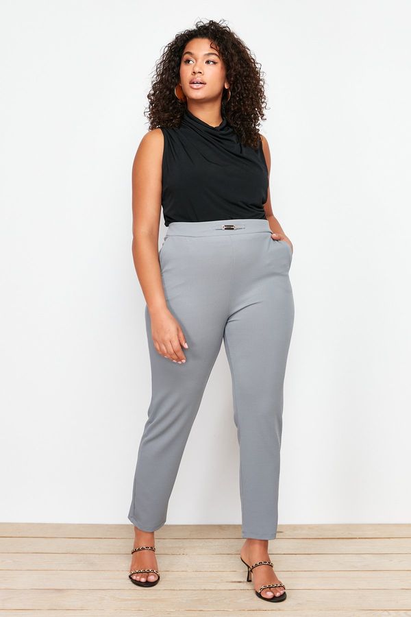 Trendyol Trendyol Curve Gray Cigarette Accessory Detailed Knitted Trousers