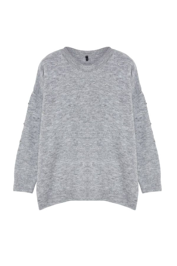 Trendyol Trendyol Curve Gray Crew Neck Stone Knitwear Sweater