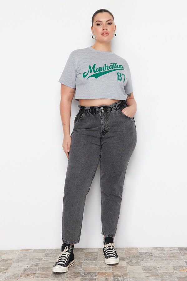 Trendyol Trendyol Curve Gray High Waist Elastic Waist Mom Jeans