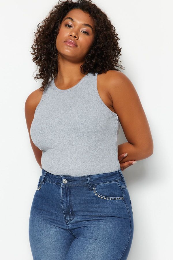 Trendyol Trendyol Curve Gray Melange Halter Neck Basic Knitted Undershirt