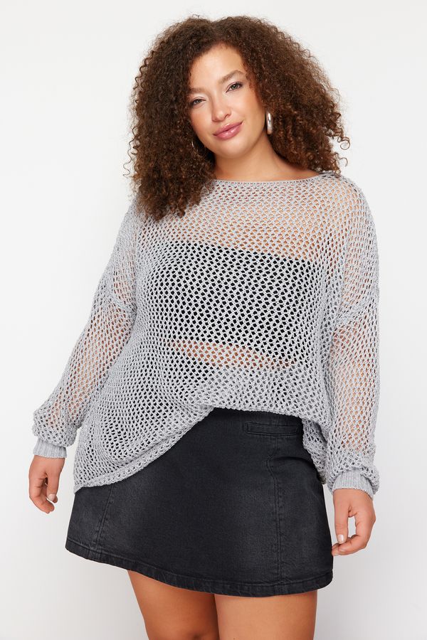 Trendyol Trendyol Curve Gray Openwork/Perforated Low Shoulder Knitwear Sweater