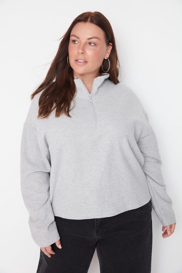 Trendyol Trendyol Curve Gray Stand-Up Collar Zippered Thessaloniki Thin, Knitted Sweatshirt