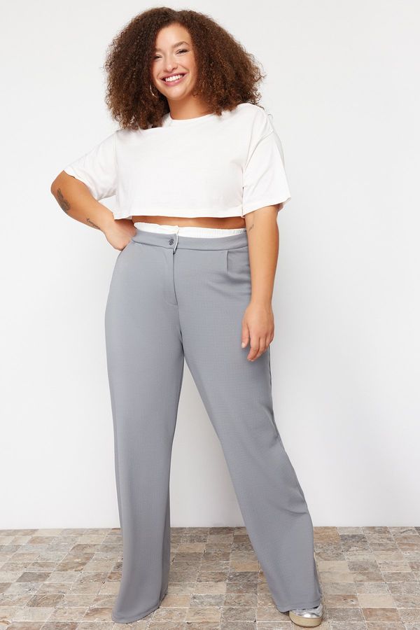 Trendyol Trendyol Curve Gray Waist Detailed Knitted Trousers