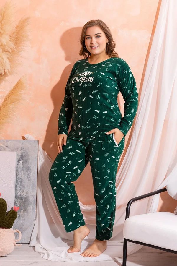 Trendyol Trendyol Curve Green Christmas Patterned Knitted Pajama Set