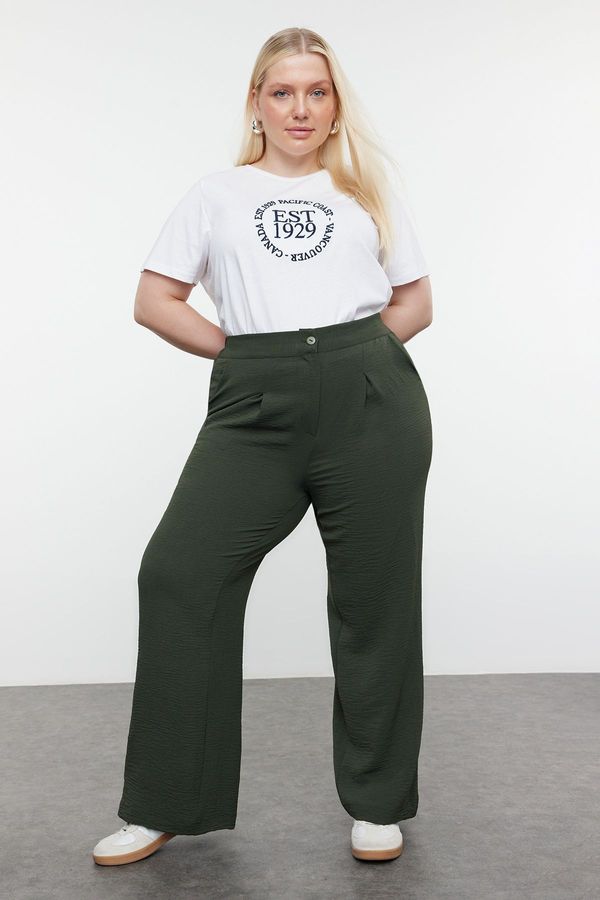 Trendyol Trendyol Curve Green High Waist Pleated Woven Fabric Trousers