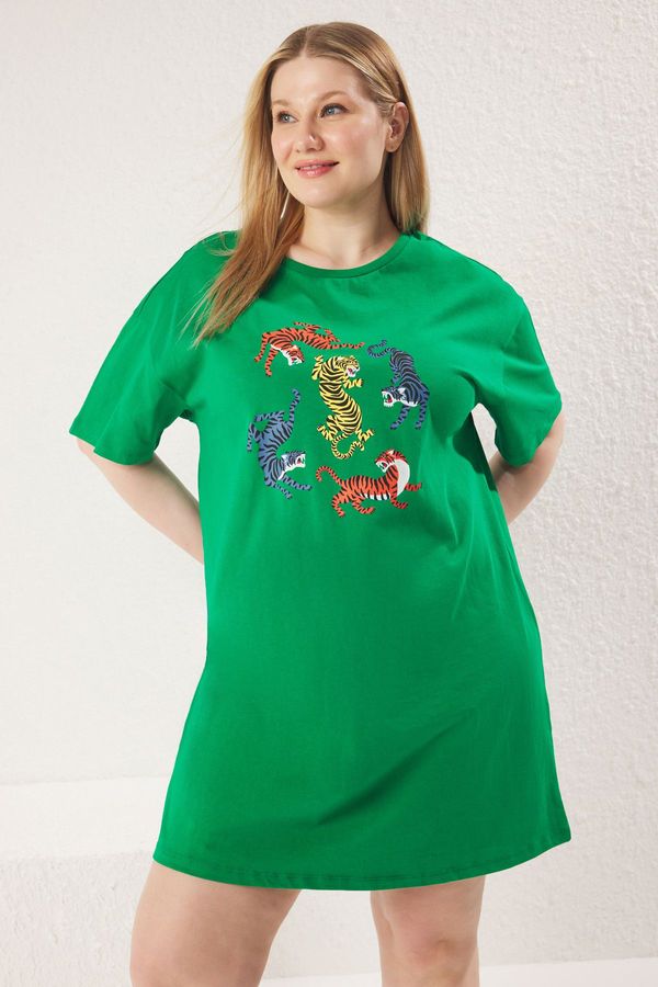 Trendyol Trendyol Curve Green Jersey Knit Plus Size Dress