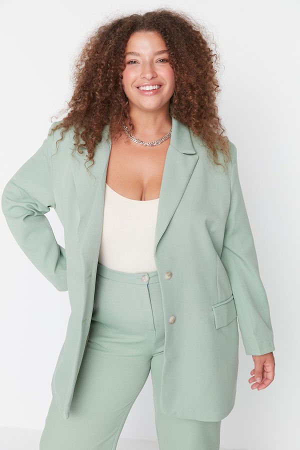 Trendyol Trendyol Curve Green Oversize/Wide Cut Blazer Woven Plus Size Fabric Jacket