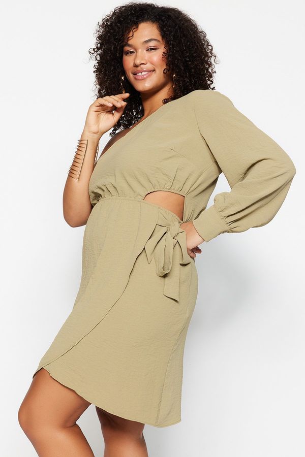 Trendyol Trendyol Curve Green Single Sleeve Cut Out Detailed Woven Dress