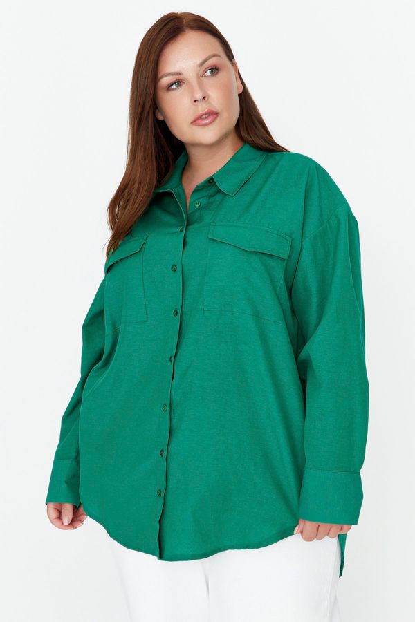 Trendyol Trendyol Curve Green Woven Pocket Poplin Shirt