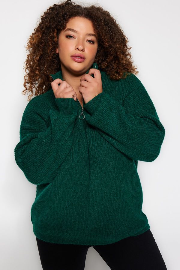 Trendyol Trendyol Curve Green Zipper Closure Knitwear Sweater