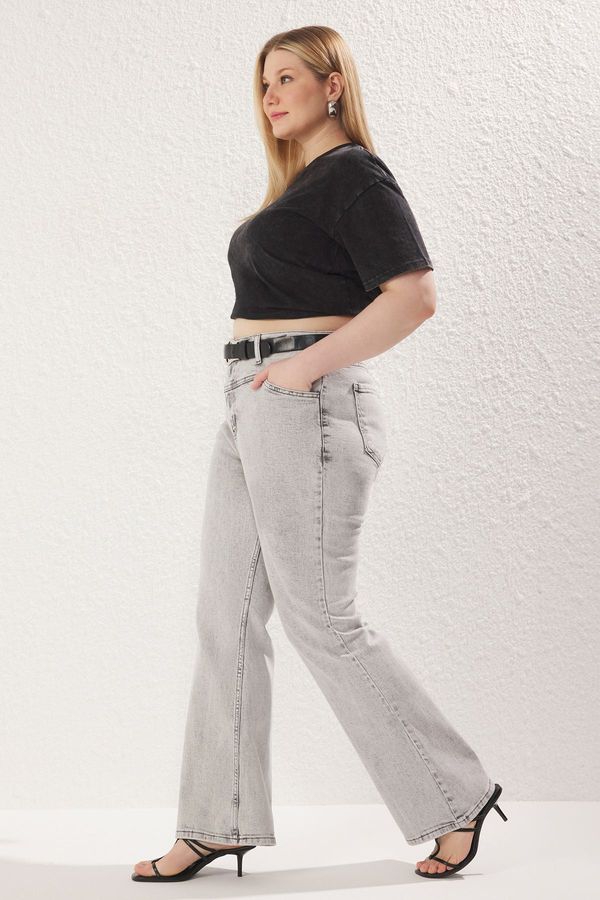 Trendyol Trendyol Curve Grey Stitch Detail Flare Fit Denim Jeans