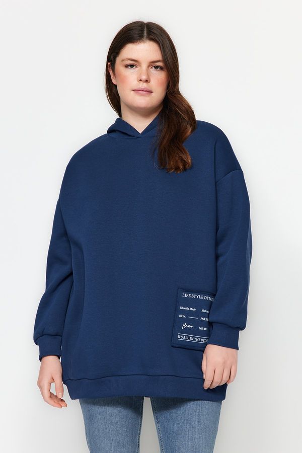 Trendyol Trendyol Curve Indigo Embroidery Detailed Oversize Knitted Sweatshirt