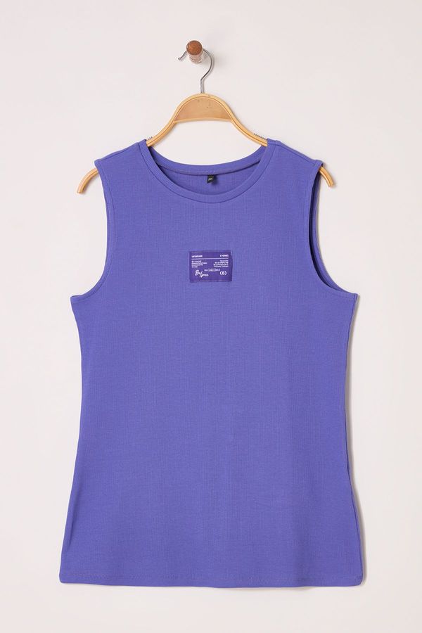 Trendyol Trendyol Curve Indigo Tone To Tone Label Detailed Corduroy Camisole Big Size Athlete