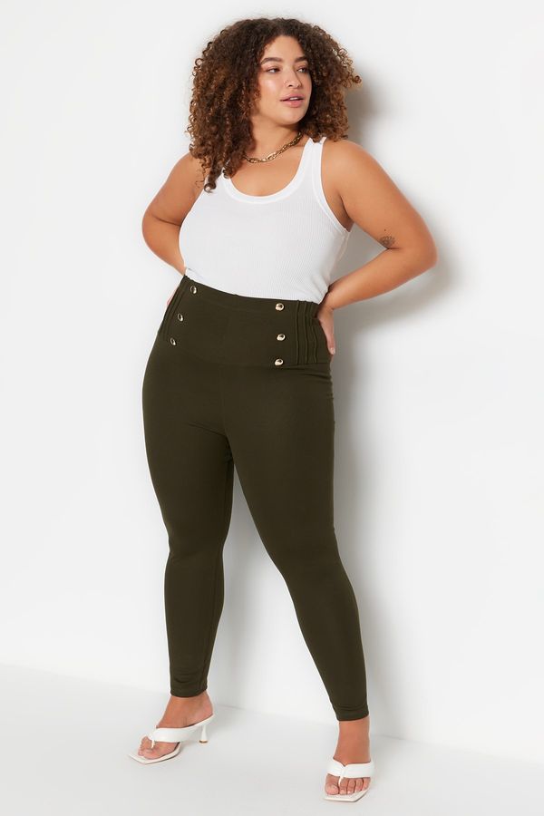 Trendyol Trendyol Curve Khaki Button Detailed Knitted Leggings