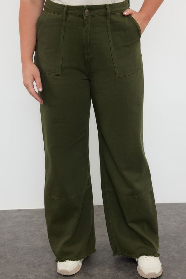 Trendyol Trendyol Curve Khaki High Waist Wide Leg Plus Size Jeans