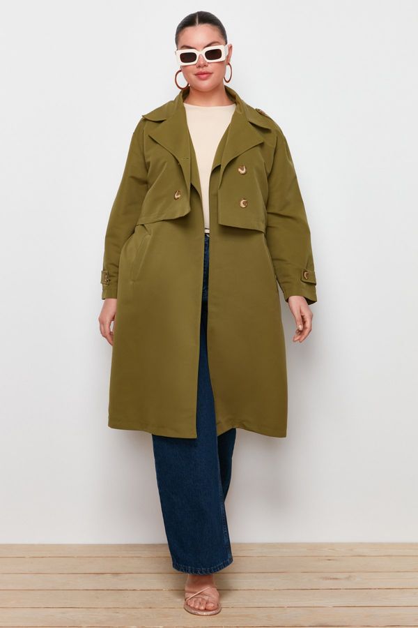 Trendyol Trendyol Curve Khaki Long and Short Unlined Trench Coat That Can Be Combined 3 Different Ways