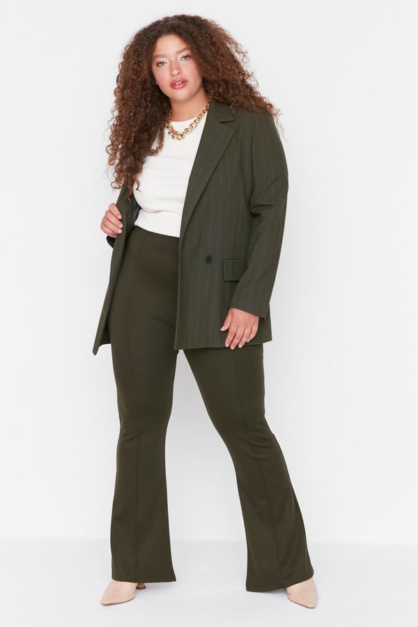 Trendyol Trendyol Curve Khaki Rise Waist Flare Knitted Trousers