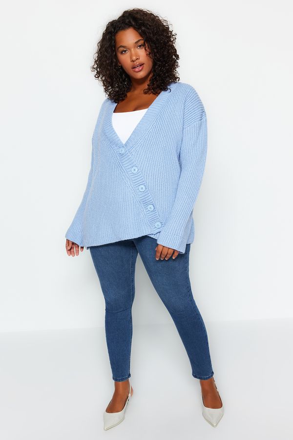 Trendyol Trendyol Curve Light Blue Asymmetric Knitwear Cardigan