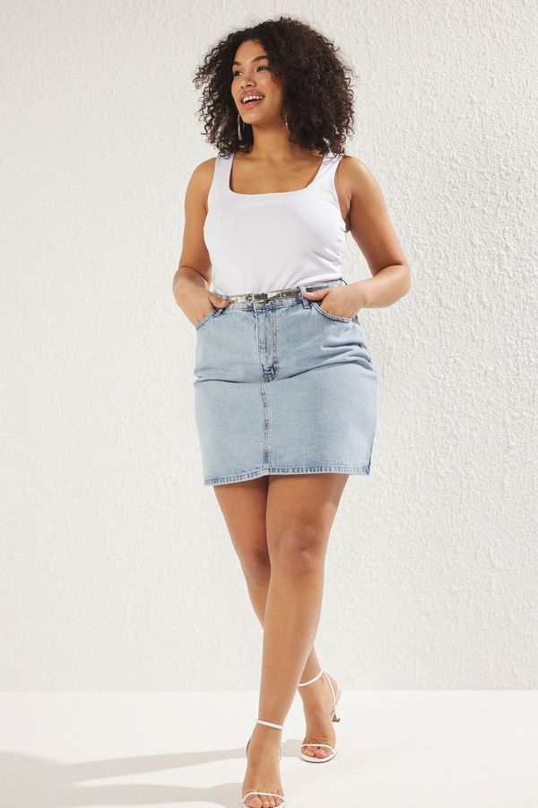 Trendyol Trendyol Curve Light Blue Denim Plus Size Skirt