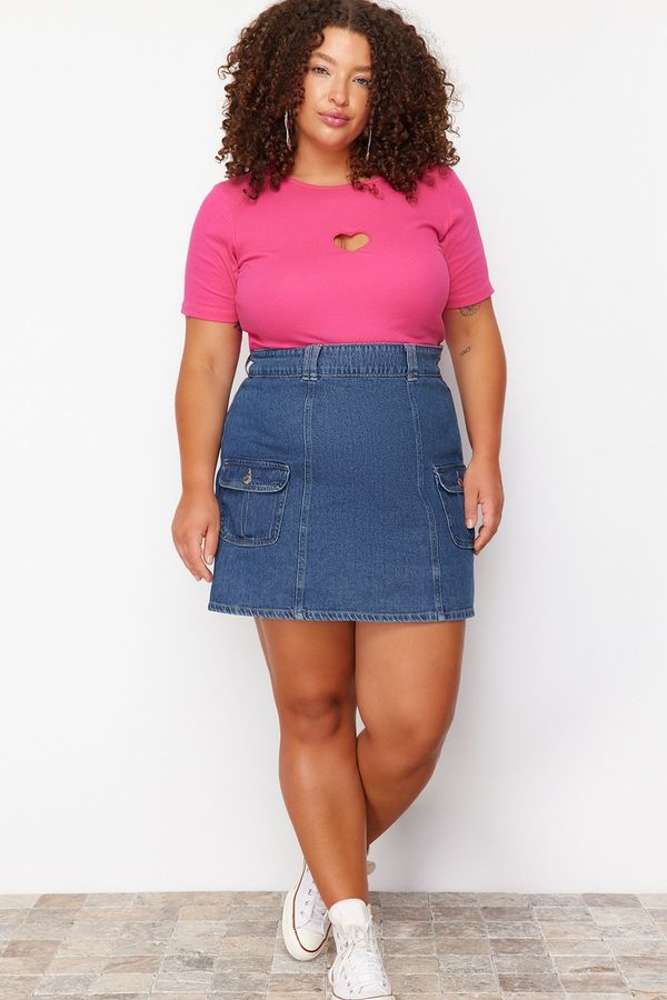 Trendyol Trendyol Curve Light Blue Pocket Mini Denim Skirt