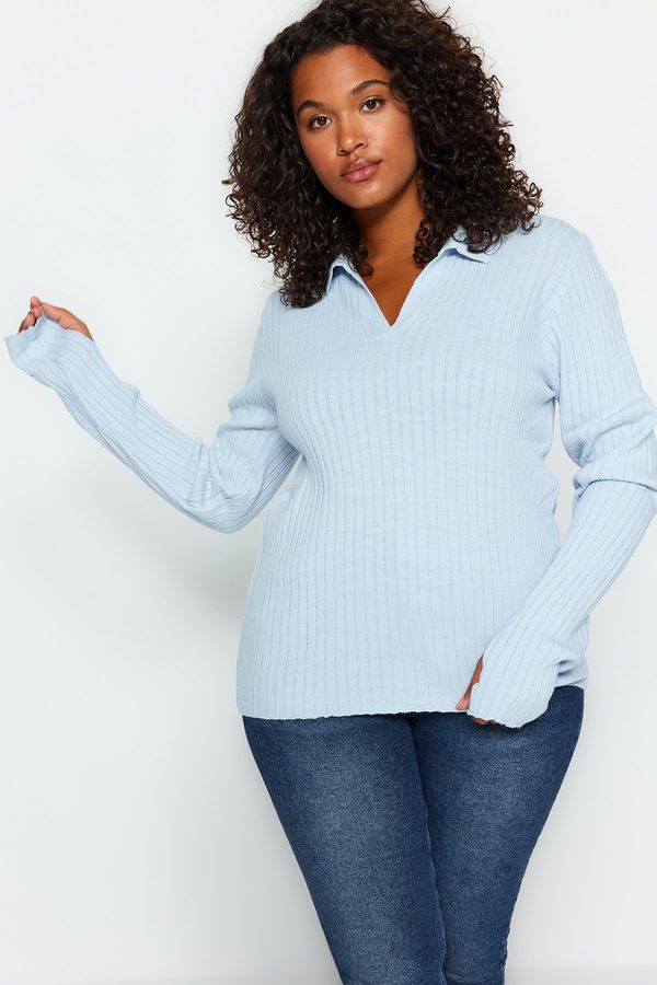 Trendyol Trendyol Curve Light Blue Sleeve End Detailed Polo Neck Knitwear Sweater