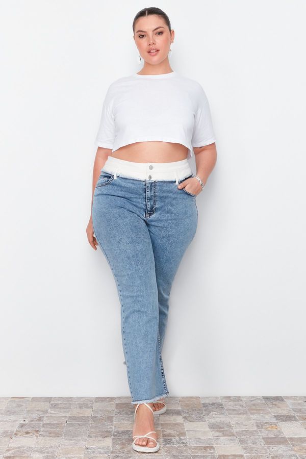 Trendyol Trendyol Curve Light Blue Waist Belt Detailed Straight Fit Jeans