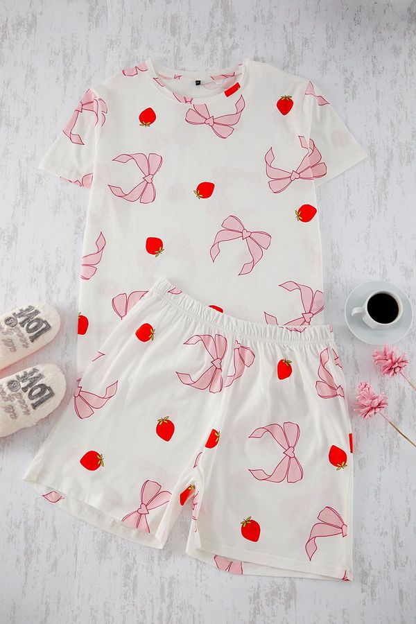 Trendyol Trendyol Curve Light Pink Ribbon/Bow Patterned Knitted Pajama Set