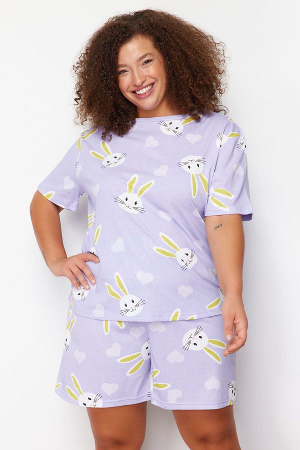 Trendyol Trendyol Curve Lilac Rabbit Patterned Knitted Pajama Set