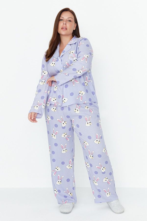 Trendyol Trendyol Curve Lilac Rabbit Printed Woven Pajama Set