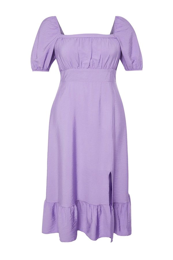 Trendyol Trendyol Curve Lilac Square Neckline Ruffle Skirt Woven Dress