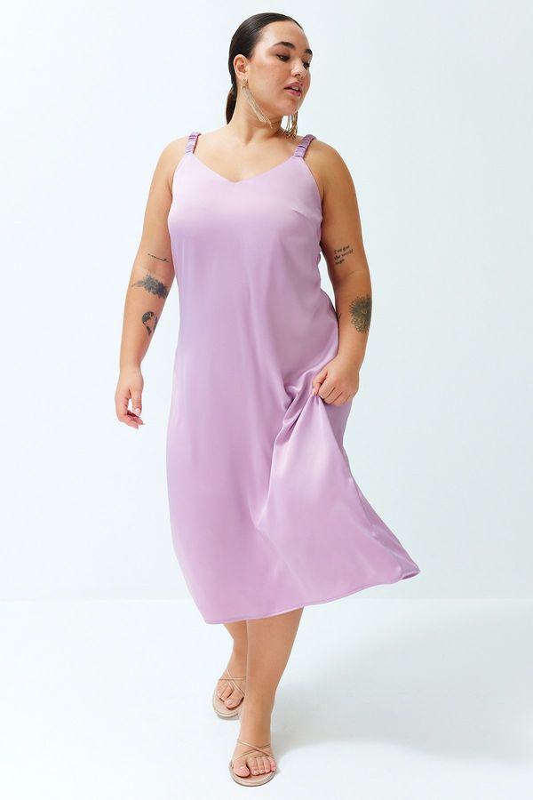 Trendyol Trendyol Curve Lilac Strappy Satin Woven Dress
