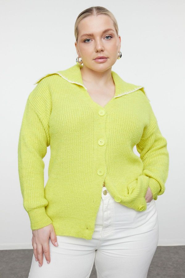 Trendyol Trendyol Curve Lime Sailor Collar Buttoned Knitwear Cardigan