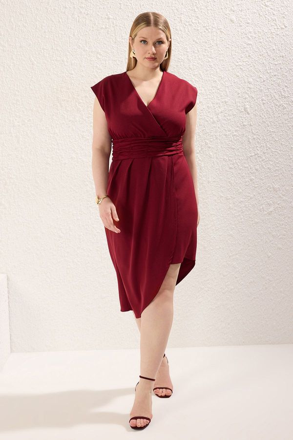 Trendyol Trendyol Curve Maroon Weaving Pleated Waist Dress