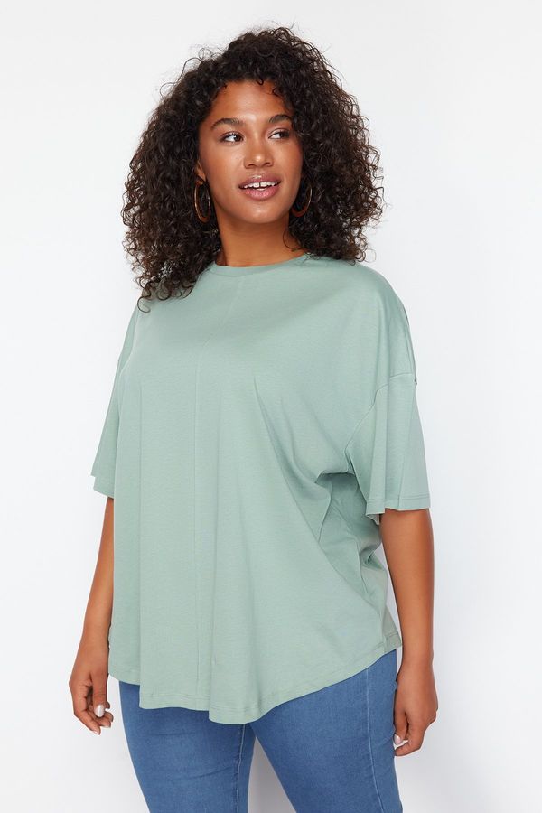 Trendyol Trendyol Curve Mint 100% Cotton More Sustainable Oversize Knitted T-shirt