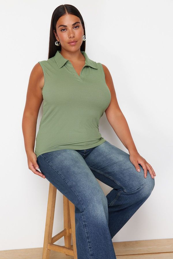 Trendyol Trendyol Curve Mint Fitted Polo Neck Stretchy Knitted Blouse