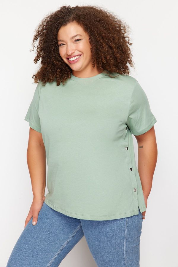 Trendyol Trendyol Curve Mint Green Button Detailed Knitted T-shirt