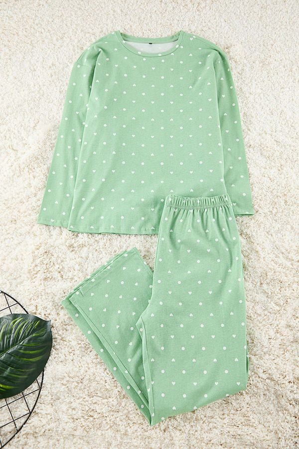 Trendyol Trendyol Curve Mint Heart and Polka Dot Patterned Knitted Pajama Set