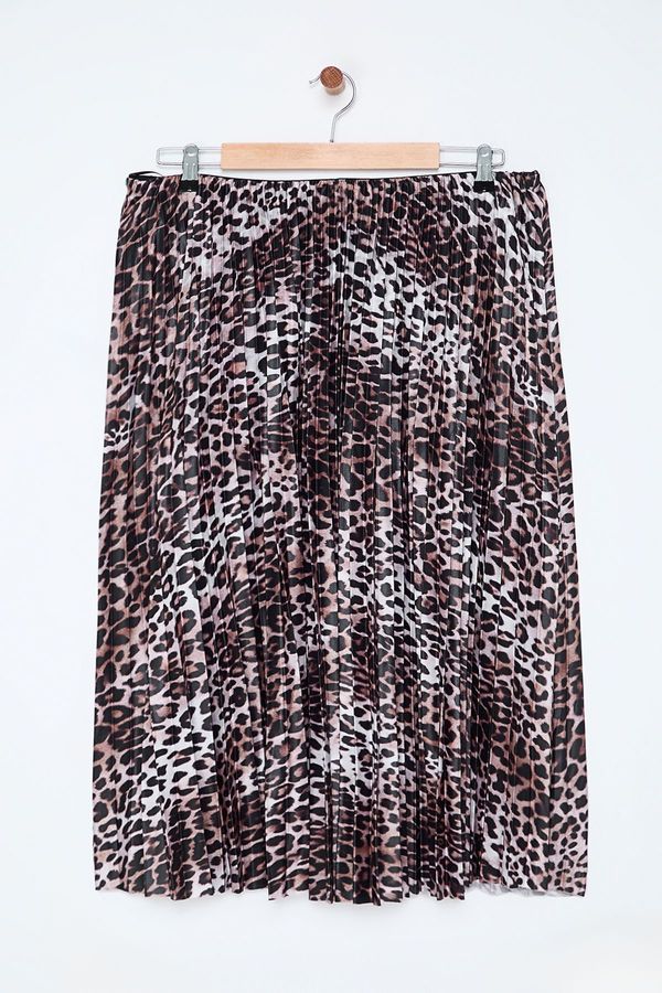 Trendyol Trendyol Curve Multi-Colored Elastic Waist Leopard Patterned Pleated Woven Plus Size Skirt