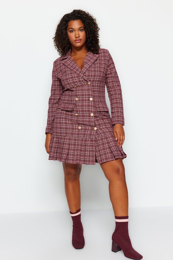 Trendyol Trendyol Curve Multicolored Checkered Patterned Woven Dress with a Deaty Hem.
