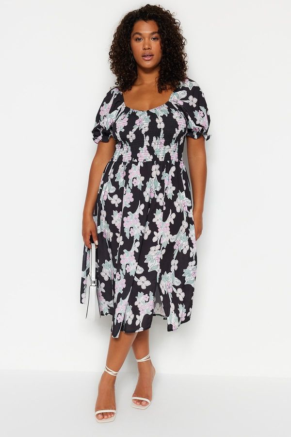 Trendyol Trendyol Curve Multicolored Floral Pattern Woven Dress