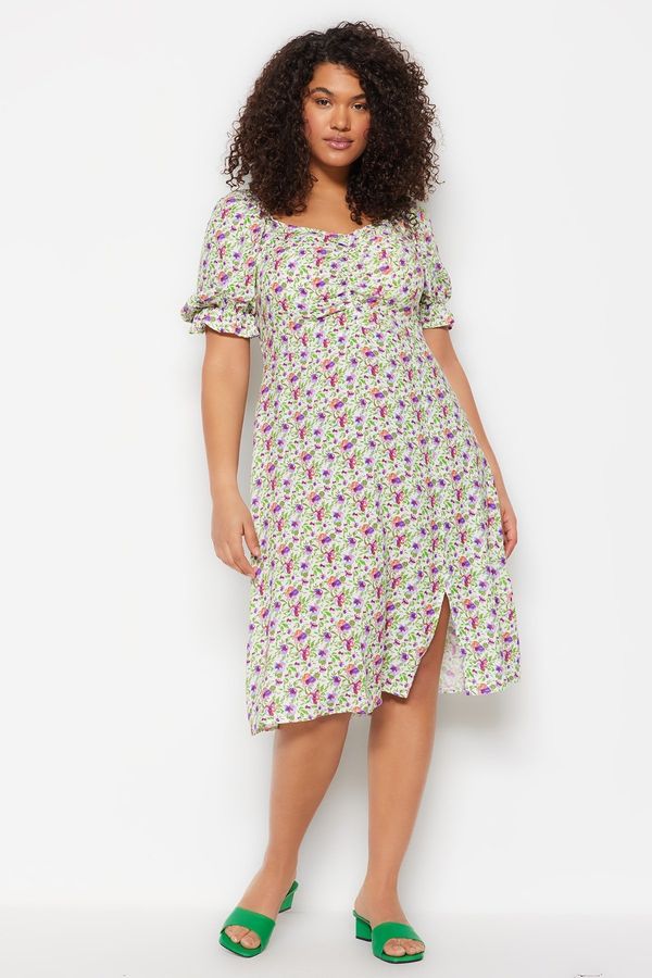 Trendyol Trendyol Curve Multicolored Floral Woven Dress With Slits